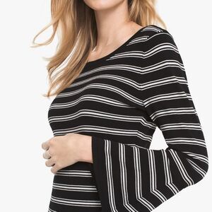 🔹️WHBM Black Striped Convertible Long Bell Sleeve Sweater Large